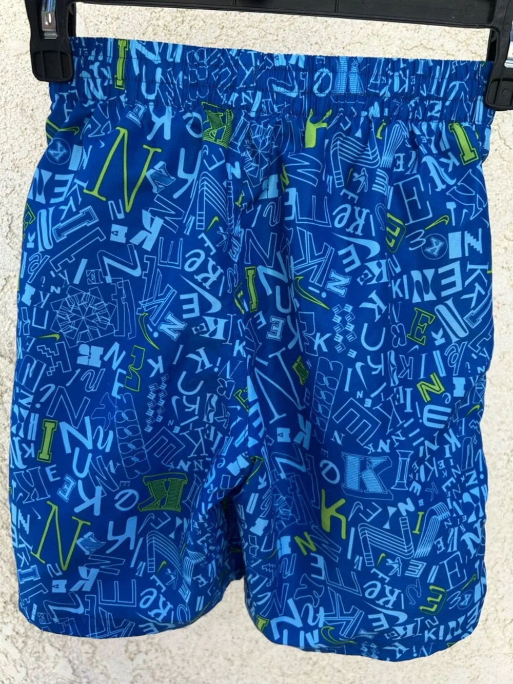Nike Boys Blue Graphic Swim Shorts with Green Accents
